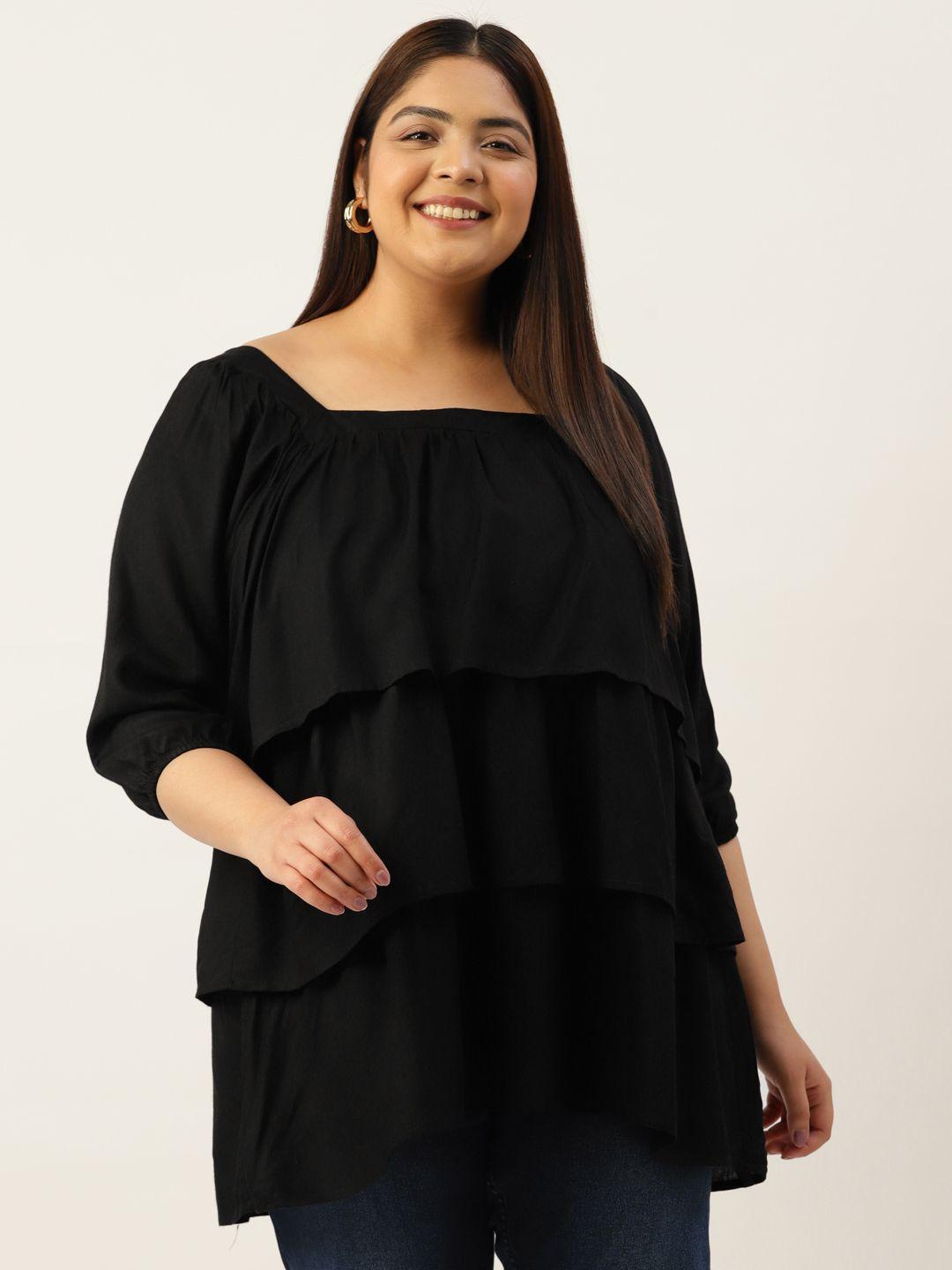 therebelinme plus size layered puff sleeves longline top