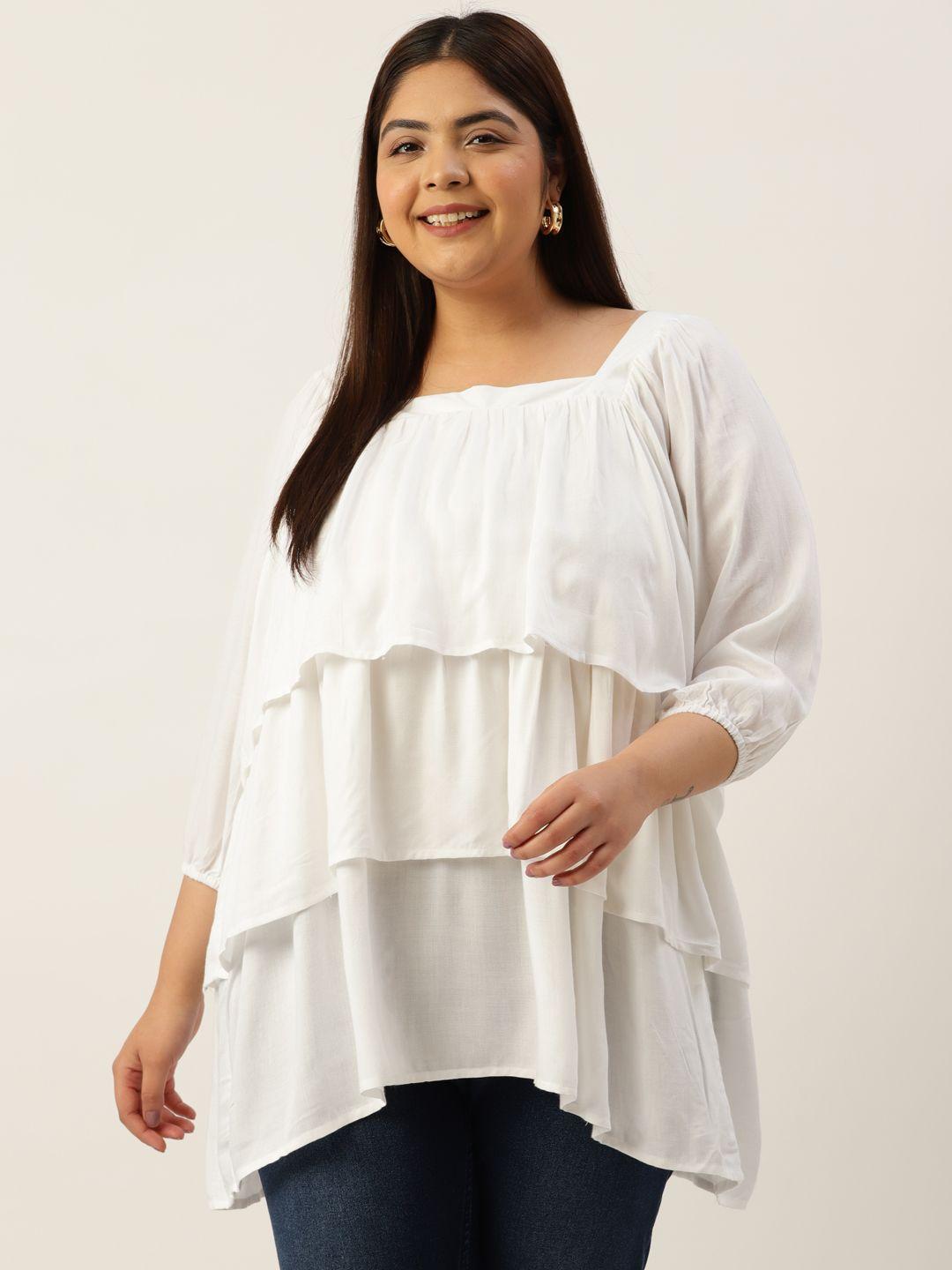 therebelinme plus size layered puff sleeves longline top