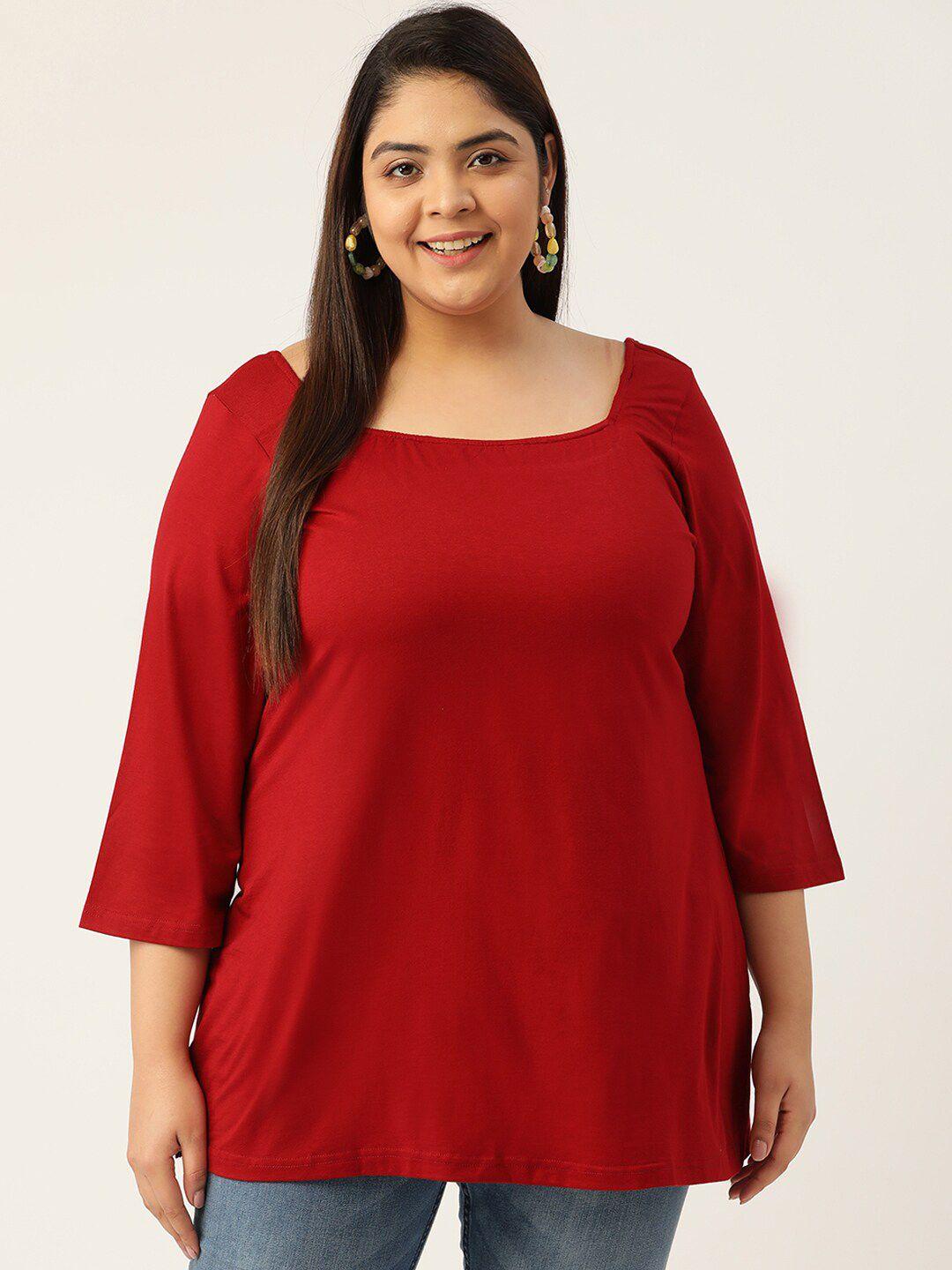therebelinme plus size maroon square neck solid top