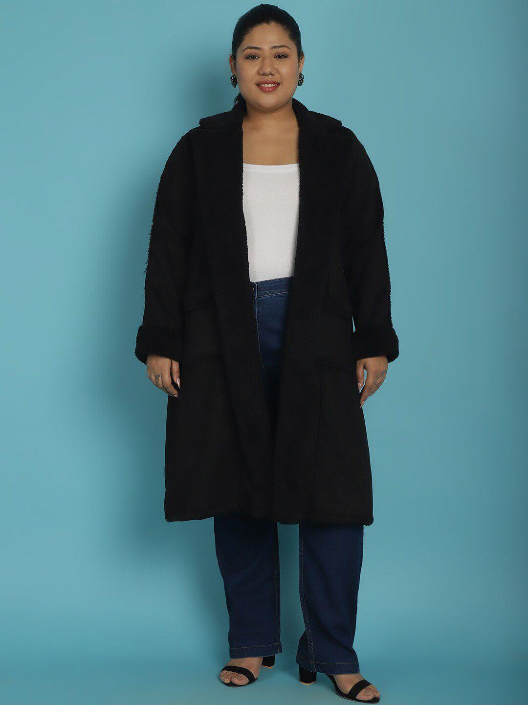 therebelinme plus size notched lapel collar front-open longline overcoat