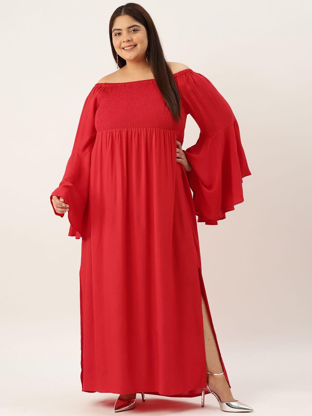 therebelinme plus size off-shoulder flared sleeve a-line maxi dress