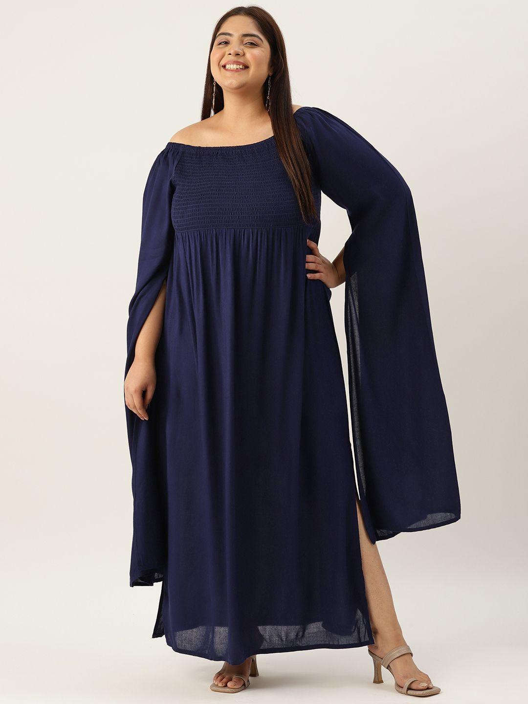 therebelinme plus size off-shoulder flared sleeve a-line midi dress