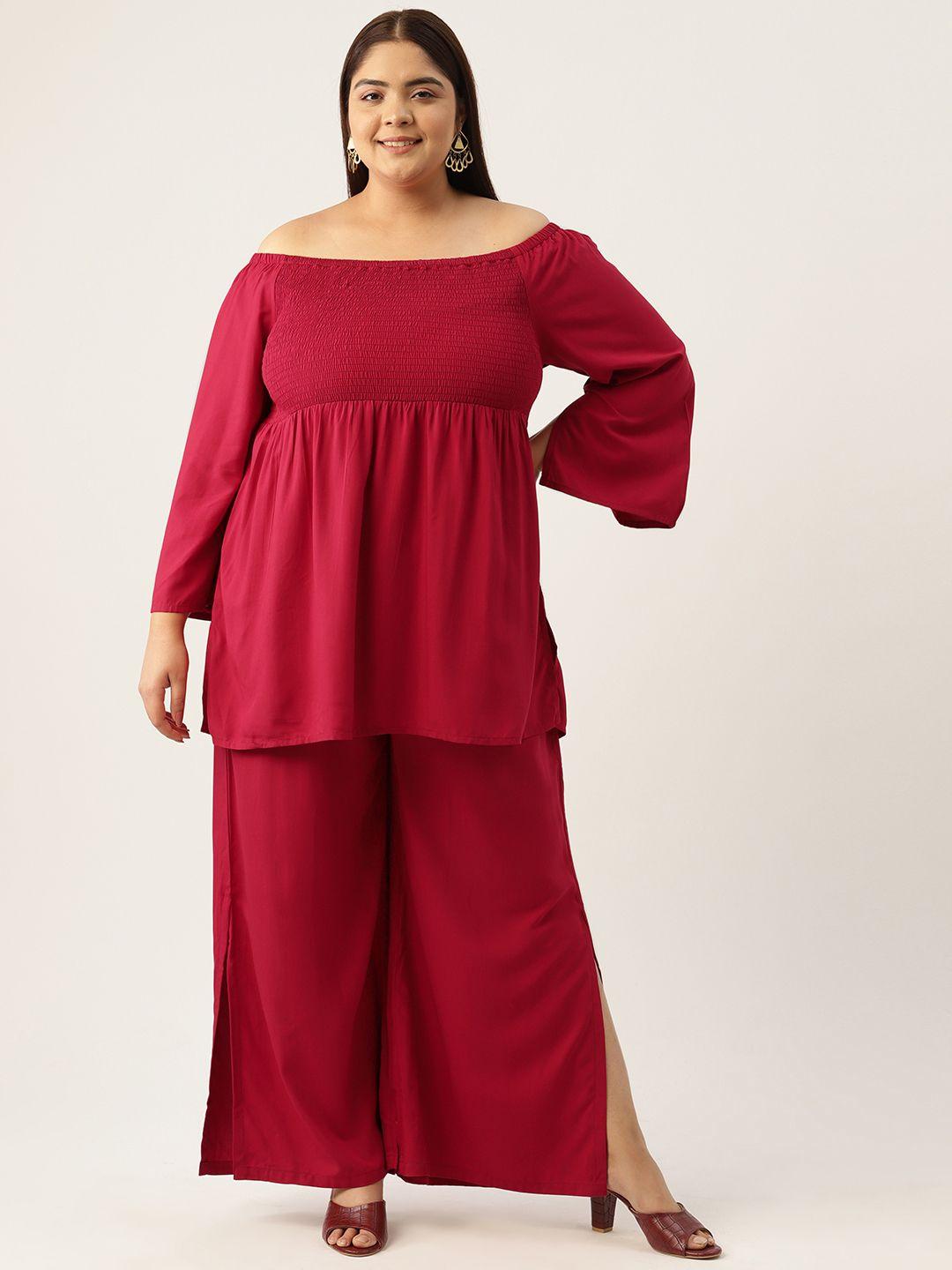 therebelinme plus size off-shoulder sleeves smocked top with palazzos