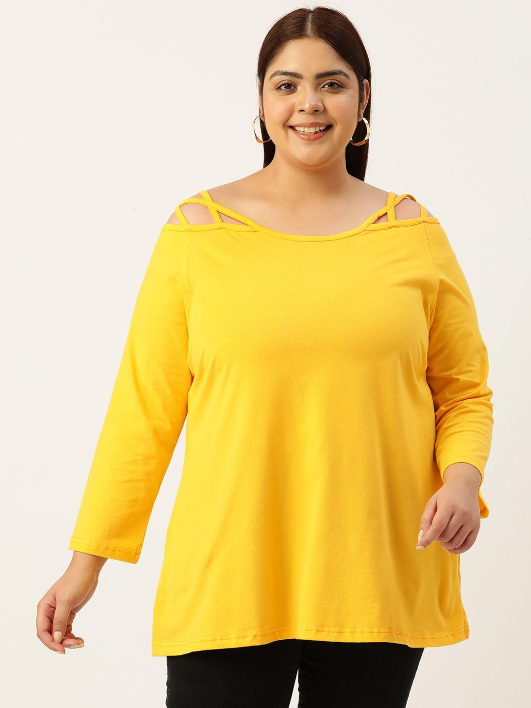 therebelinme plus size off-shoulder solid cotton longline top
