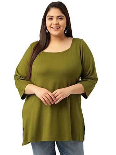 therebelinme plus size olive green solid color longline knitted top(xxxxl)