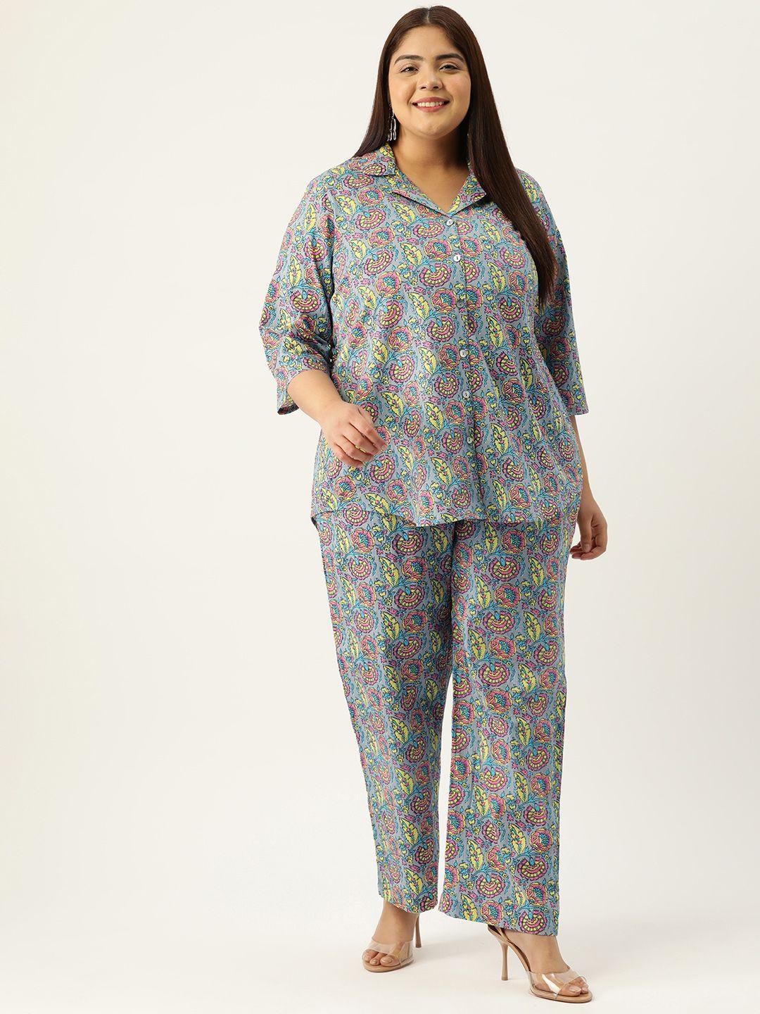 therebelinme plus size printed cotton shirt with trousers