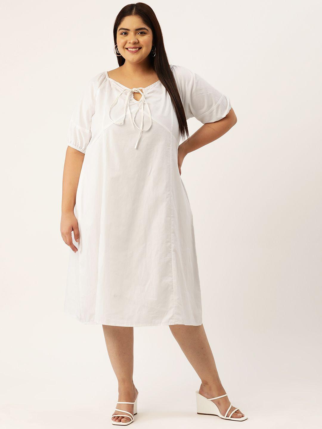 therebelinme plus size puff sleeve a-line cotton midi dress