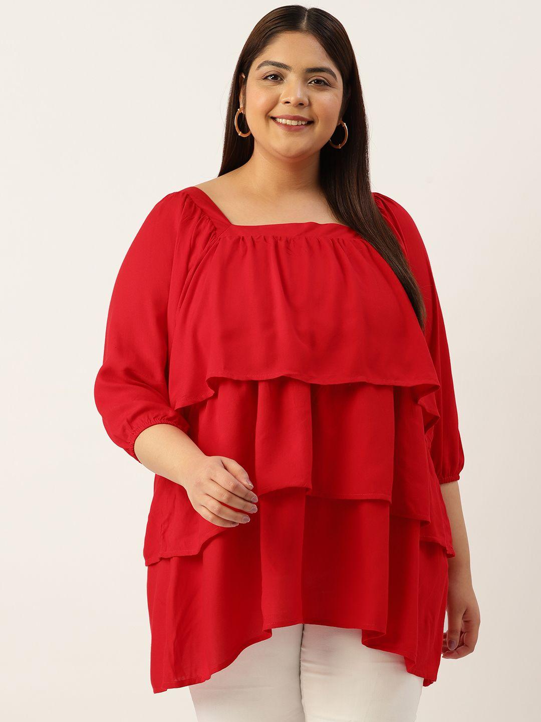 therebelinme plus size puff sleeves layered longline top