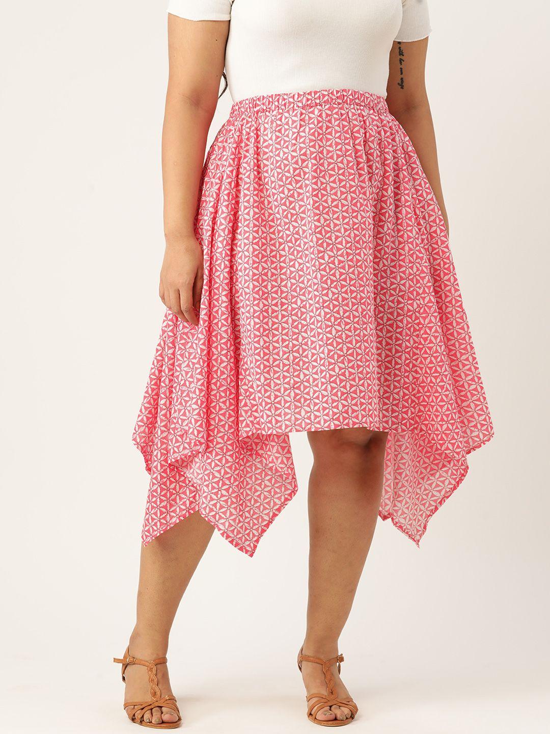 therebelinme plus size pure cotton floral asymmetric skirt