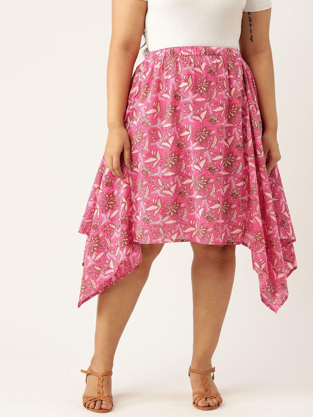 therebelinme plus size pure cotton floral asymmetric skirt