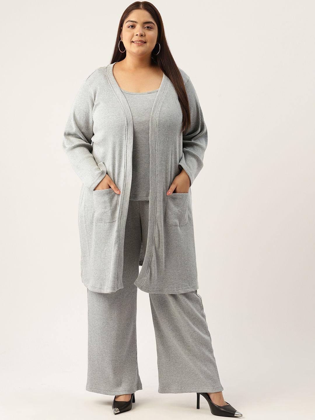 therebelinme plus size pure cotton top with trousers & shrug