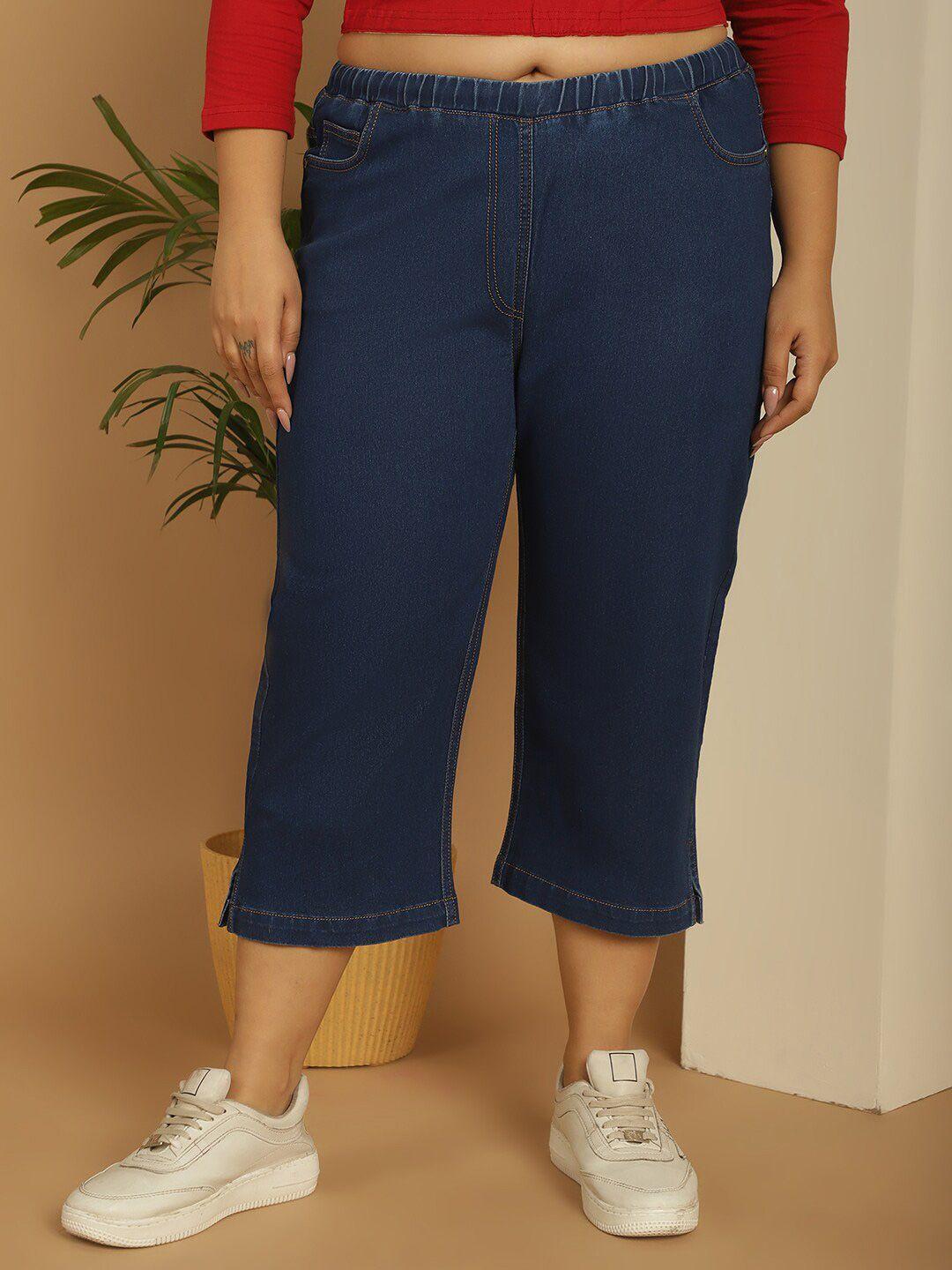 therebelinme plus size relaxed fit high-rise denim capris