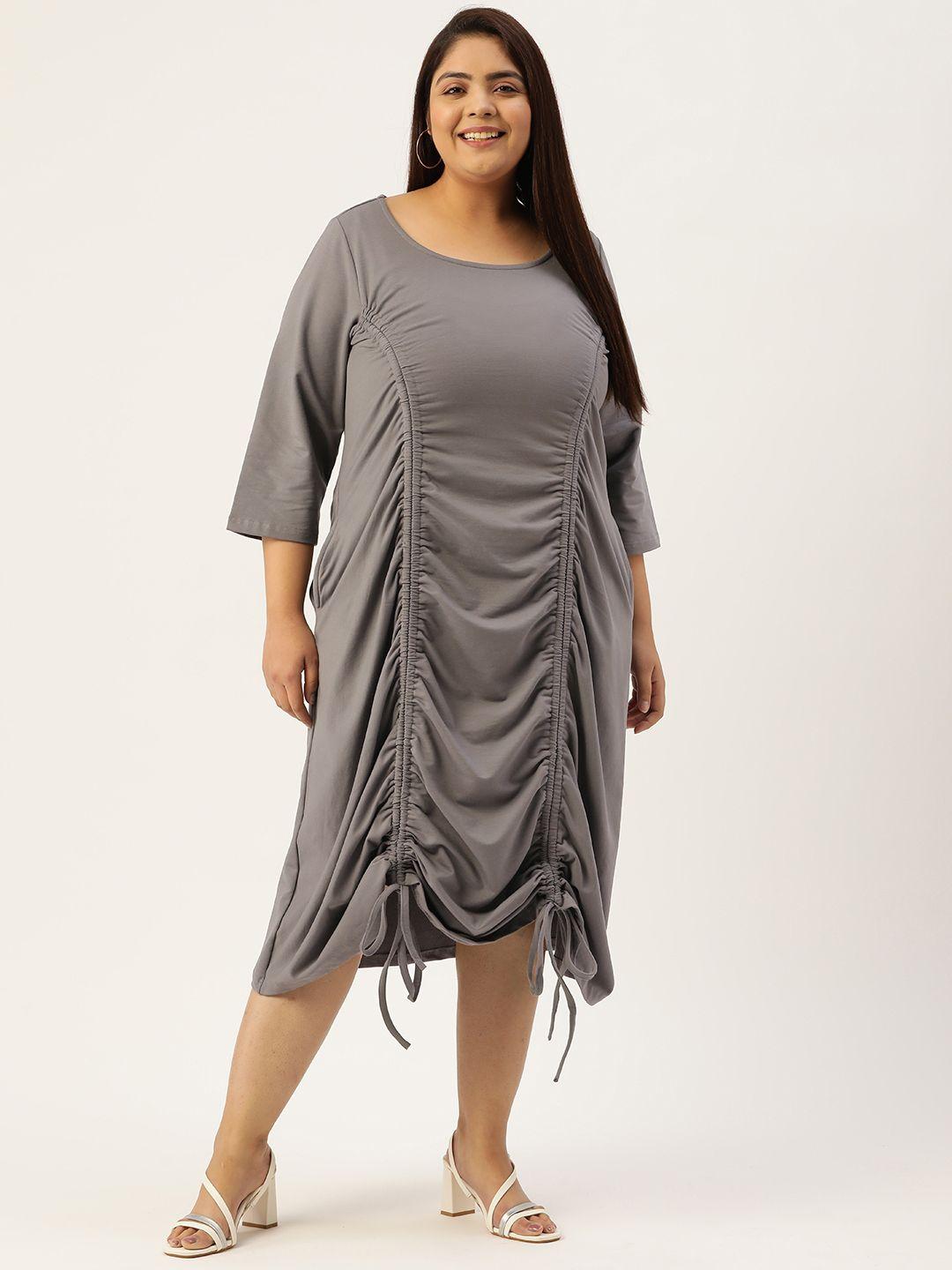 therebelinme plus size ruched a-line midi dress