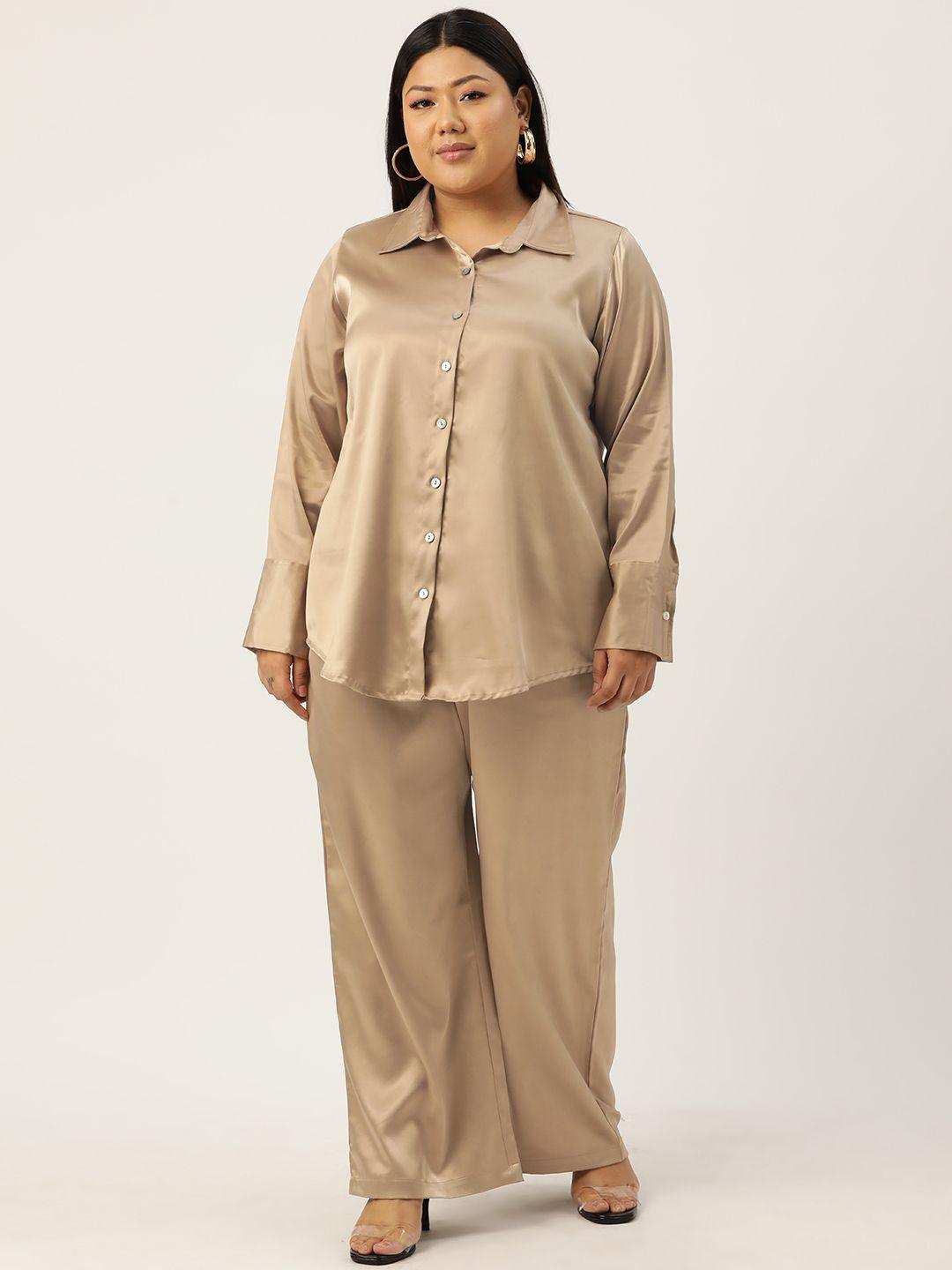 therebelinme plus size satin shirt with palazzos