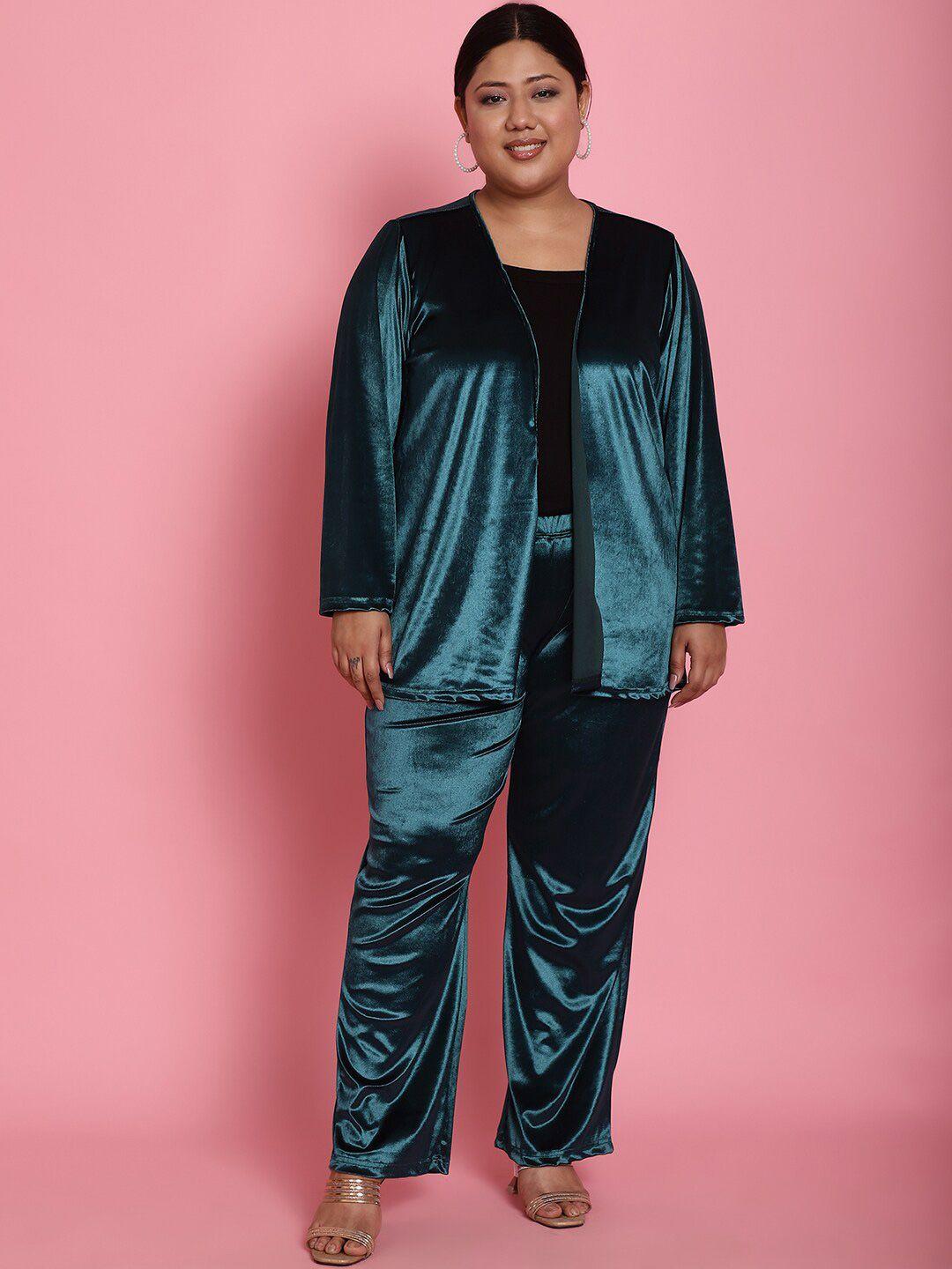 therebelinme plus size self design coat with trousers co-ords