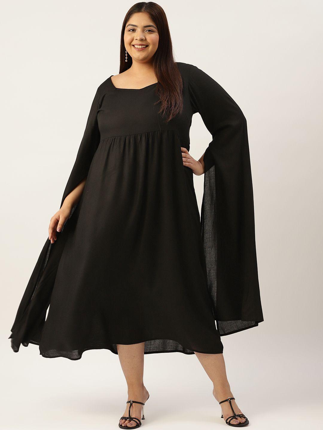 therebelinme plus size slit sleeves sweetheart neck slit sleeves a-line midi dress