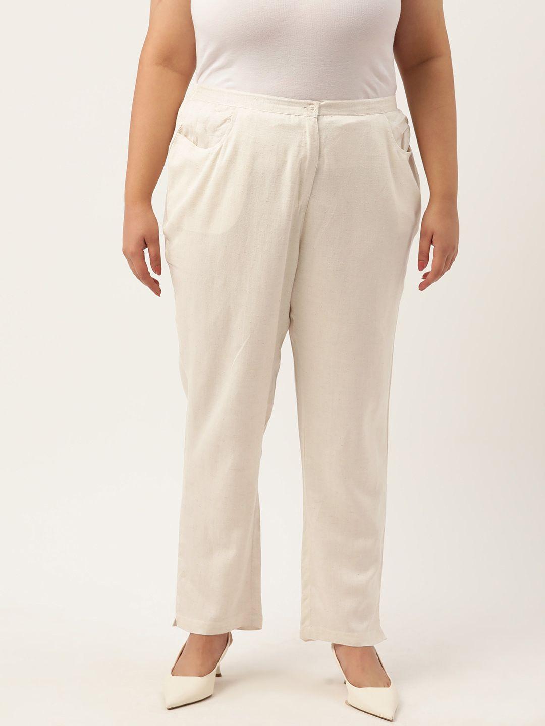 therebelinme plus size smart tapered fit high-rise pure linen trousers