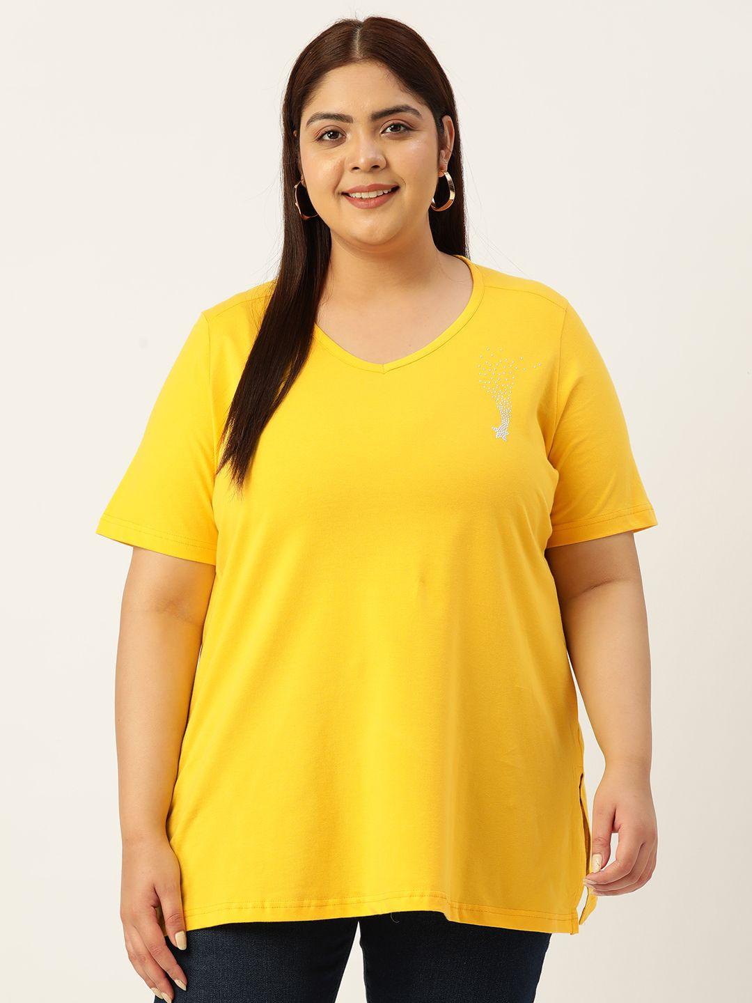 therebelinme plus size solid cotton v-neck t-shirt