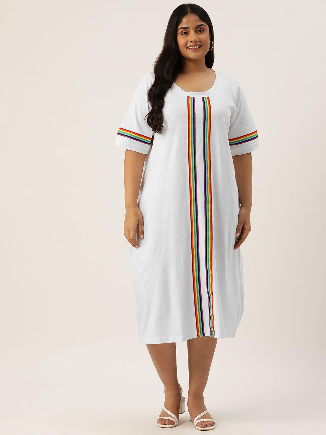 therebelinme plus size striped pure cotton t-shirt midi dress