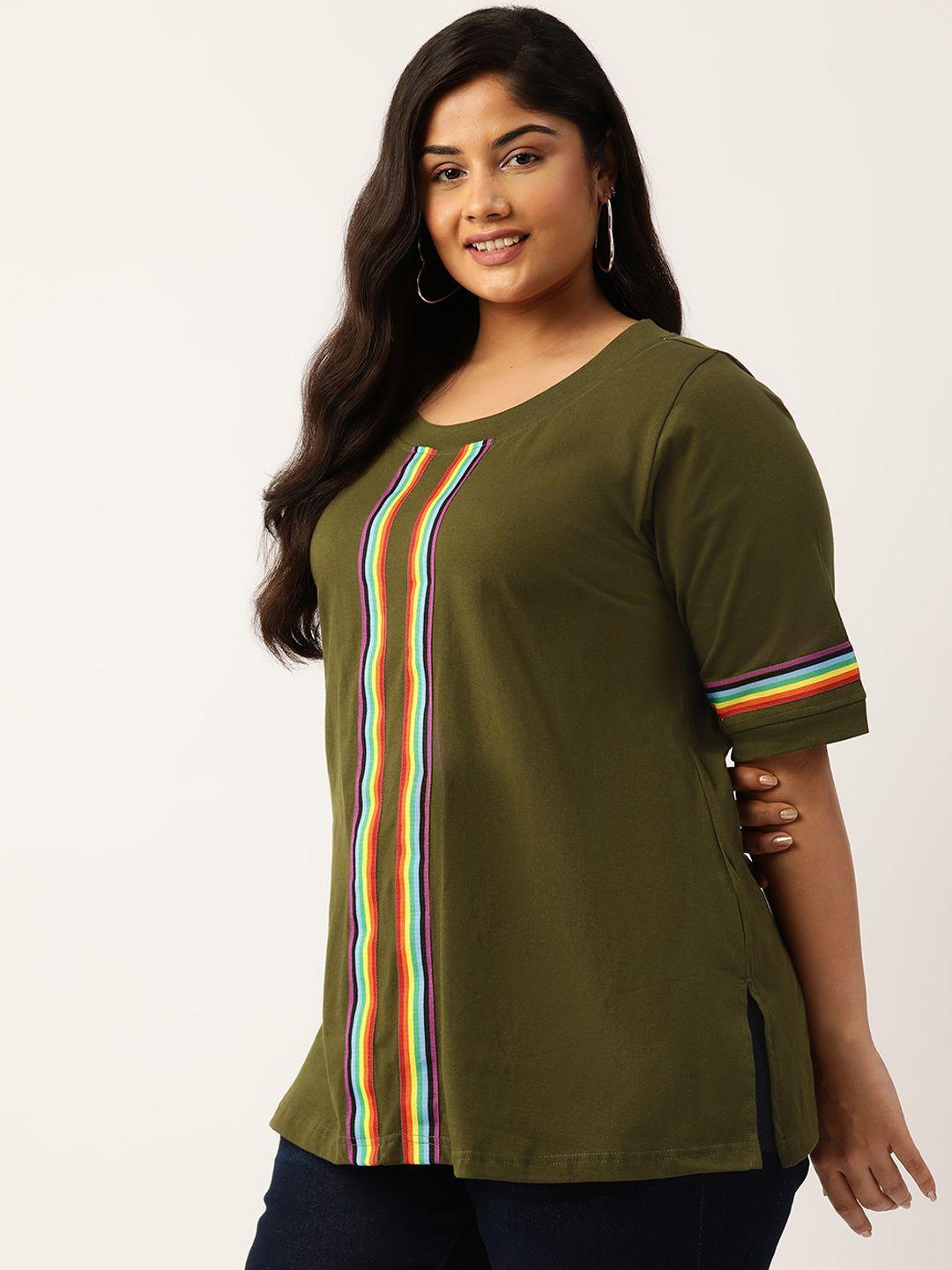 therebelinme plus size striped pure cotton t-shirt