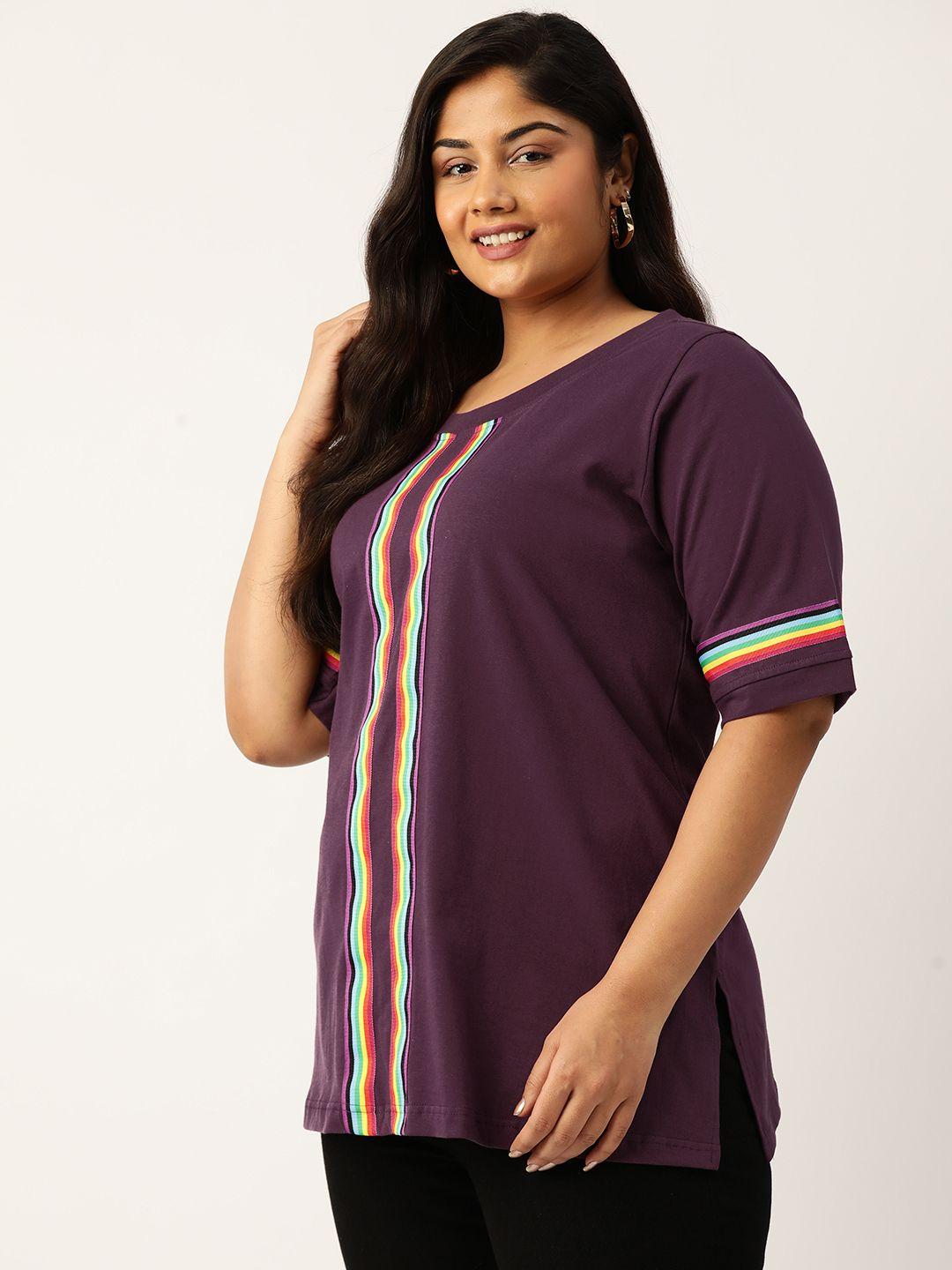 therebelinme plus size striped pure cotton t-shirt