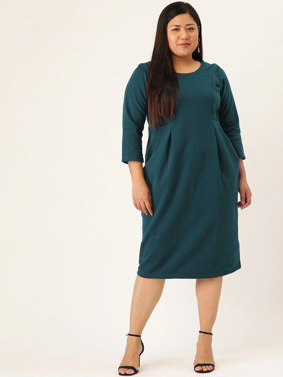 therebelinme plus size teal solid sheath dress