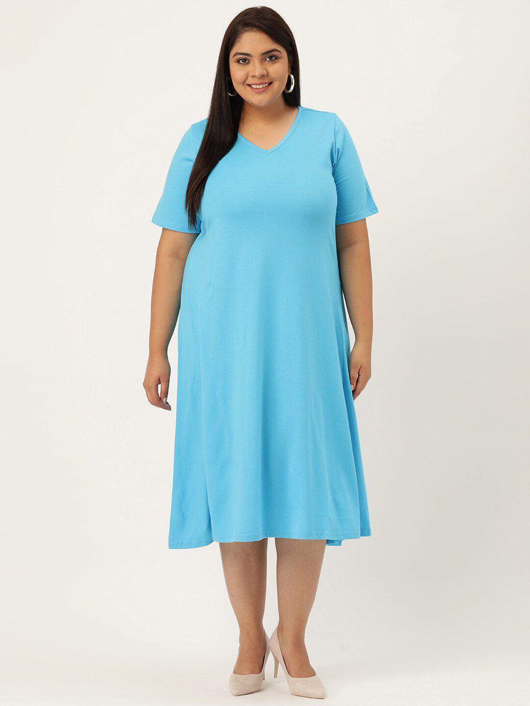 therebelinme plus size turquoise blue pure cotton a-line midi dress