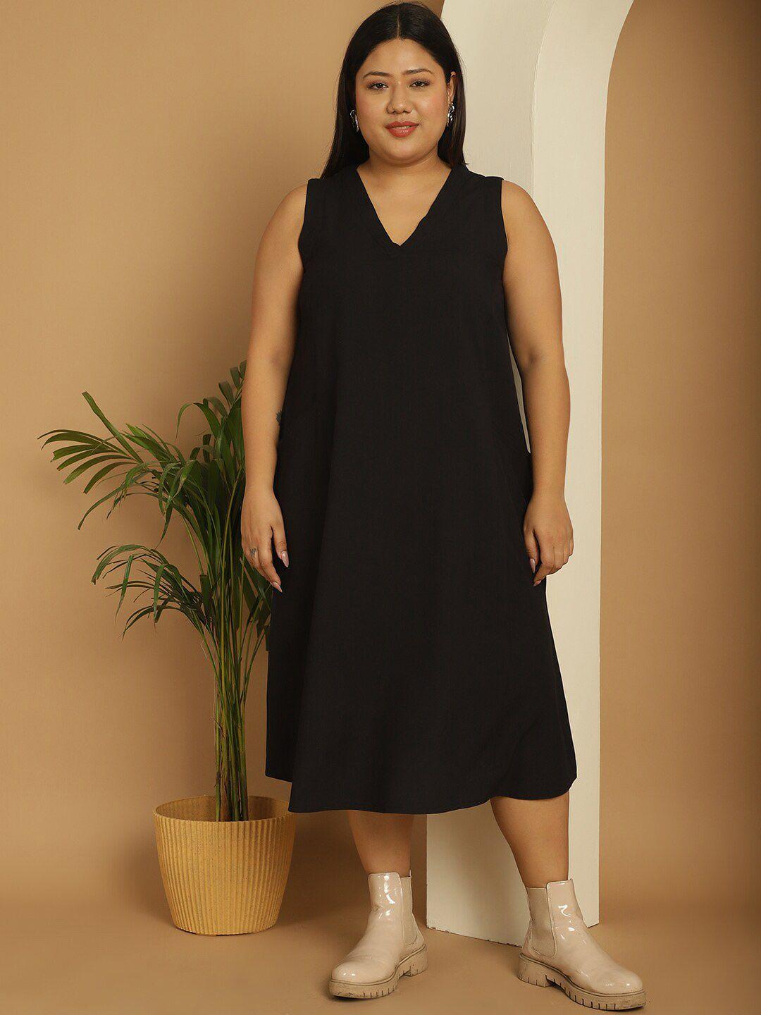 therebelinme plus size v-neck sleeveless a-line midi dress