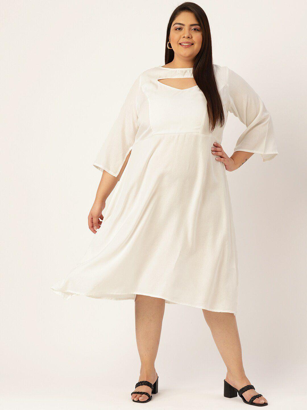 therebelinme plus size white solid midi dress