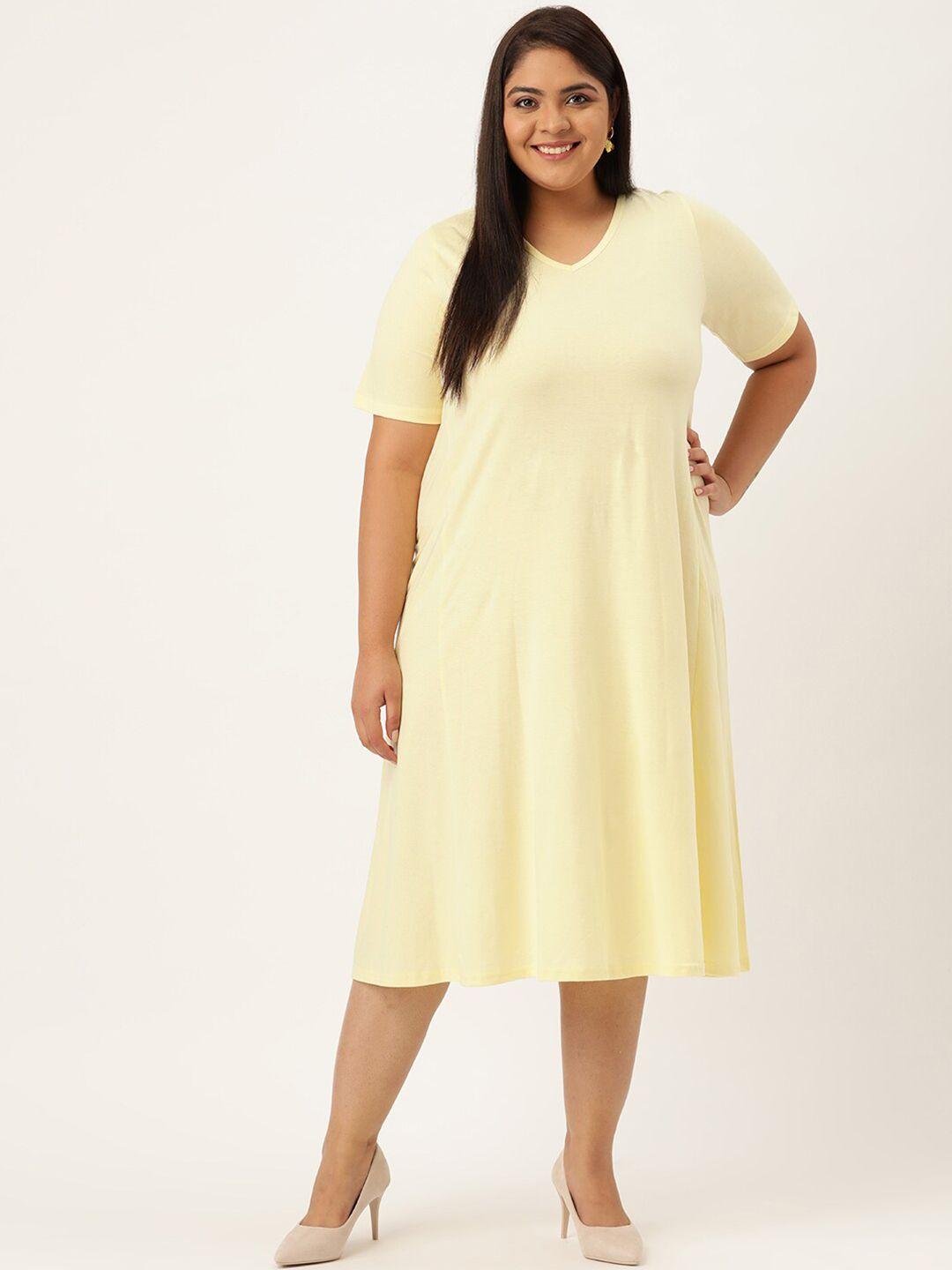 therebelinme plus size women's  yellow a-line midi dress