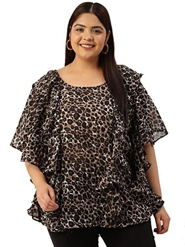 therebelinme plus size women's animal floral printed ruffled detail top(xxxxxxl)