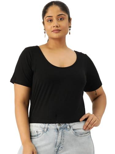 therebelinme plus size women's black color short sleeves knitted crop top(xxxl)