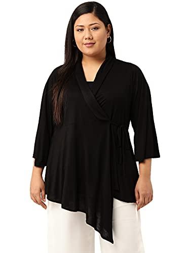 therebelinme plus size women's black solid color asymmetric wrap top(xxxl)