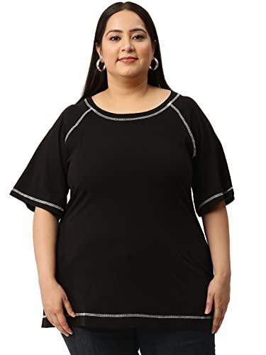 therebelinme plus size women's black solid color cotton knitted t-shirt(xxxxxxl)