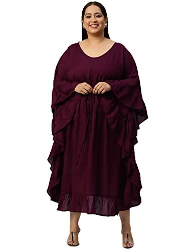 therebelinme plus size women's burgundy solid color kaftan midi dress(xxxxxxl)