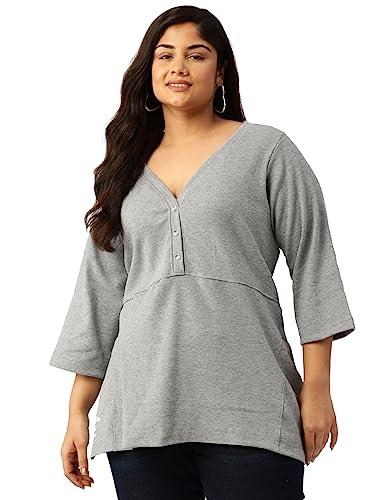 therebelinme plus size women's charcoal grey solid color cotton half placket button closure top(xxxxl)