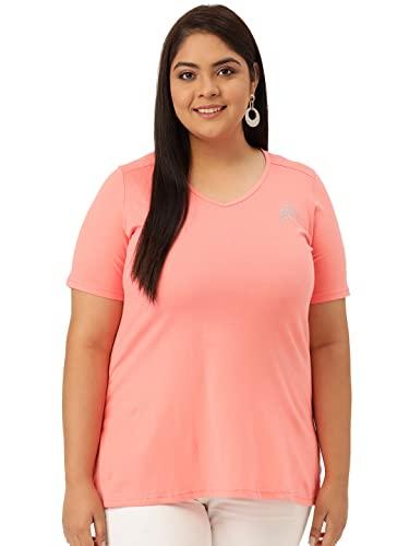 therebelinme plus size women's dark peach solid color v-neck cotton t-shirt(xl)