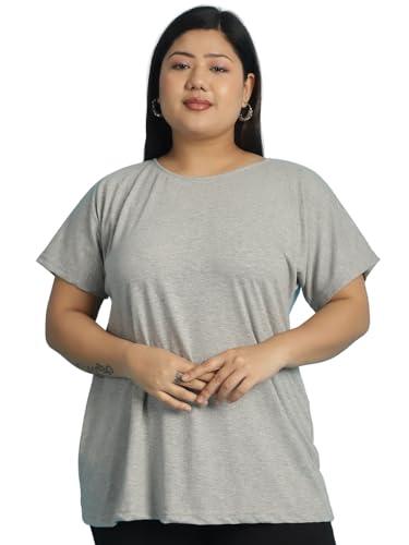 therebelinme plus size women's light grey solid color cotton knitted kimono sleeve t-shirt-(xxxxl)