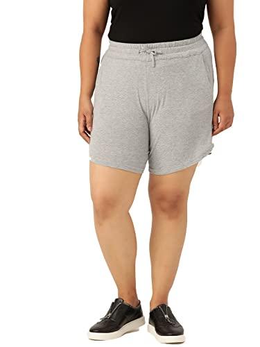 therebelinme plus size women's light grey solid color cotton regular shorts with drawstring(xxxl)