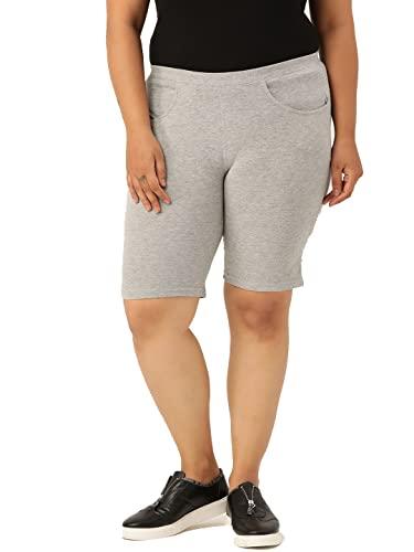 therebelinme plus size women's light grey solid color high-rise waist elasticated cotton shorts(xxxl)