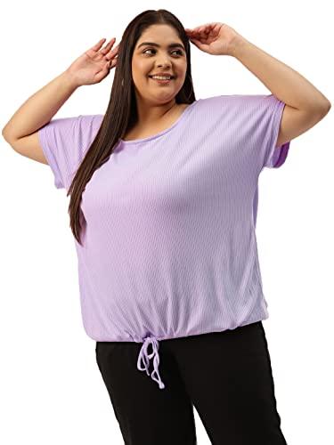 therebelinme plus size women's lilac solid color cotton ribbed knitted blouson top(xl)