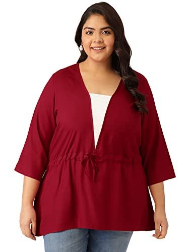 therebelinme plus size women's maroon & white solid color regular top with tie-up detail(xxxxxl)