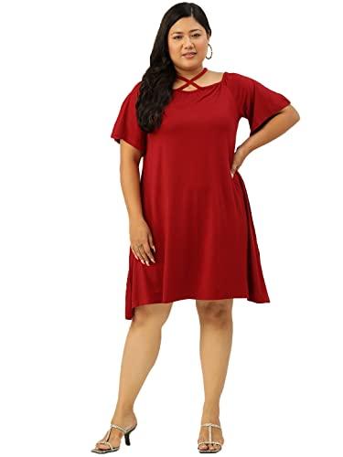 therebelinme plus size women's maroon solid color a-line dress (xxxx-large)