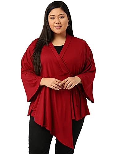 therebelinme plus size women's maroon solid color asymmetric wrap top(xl)