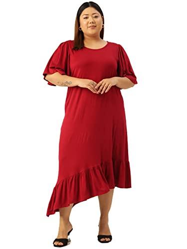 therebelinme plus size women's maroon solid color knitted a-line dress(xxxxxxl)