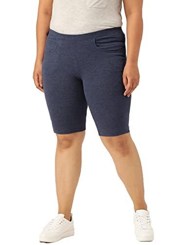 therebelinme plus size women's melange blue solid color high-rise waist elasticated cotton shorts(xxxxl)