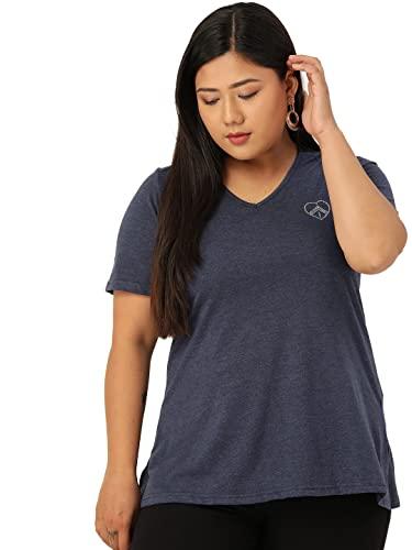 therebelinme plus size women's melange blue solid color v-neck cotton t-shirt(xxl)