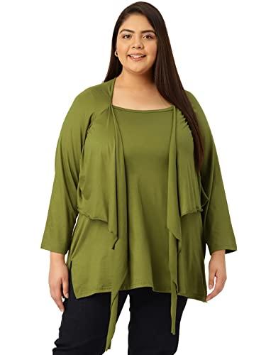 therebelinme plus size women's oilve green solid color knitted layered cape top(xl)