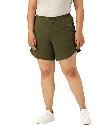 therebelinme plus size women's olive green solid color cotton regular shorts with drawstring(xxxxxxl)