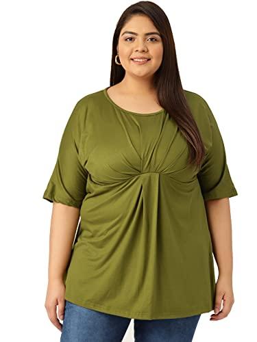 therebelinme plus size women's olive green solid color knitted pleated top(xxxxxxl)